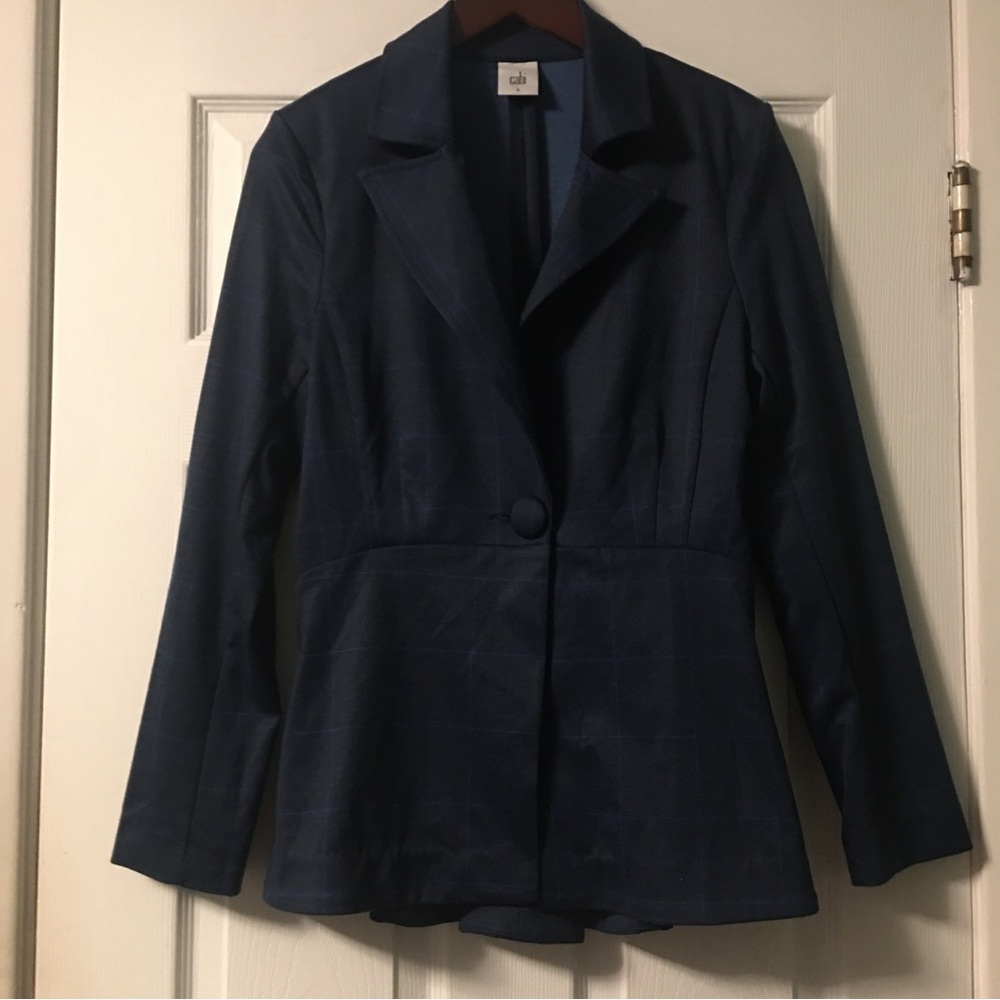 Cabi Sunset Kiss Navy Blue Windowpane Check Blazer - Picture 6 of 13